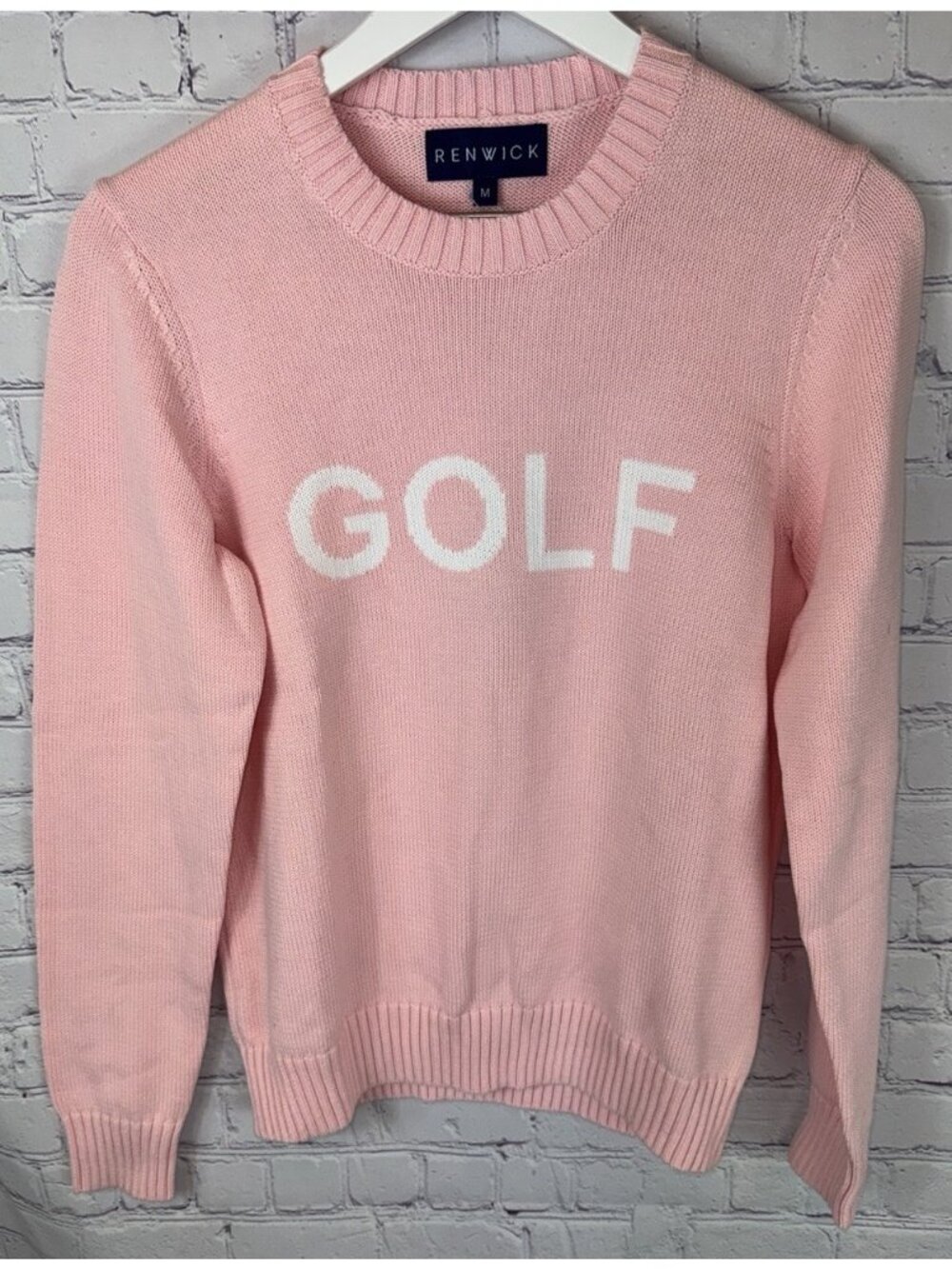 NWT RENWICK Women’s Size Medium Pink “GOLF” Crewneck Sweater Knit Pullover